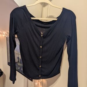 Ambiance Black V-Neck Button-Up Blouse
